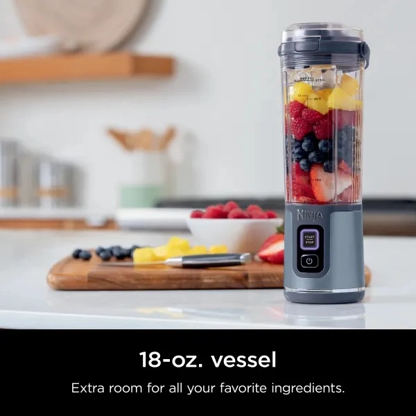 photo of a ninja blast portable blender full of fruit